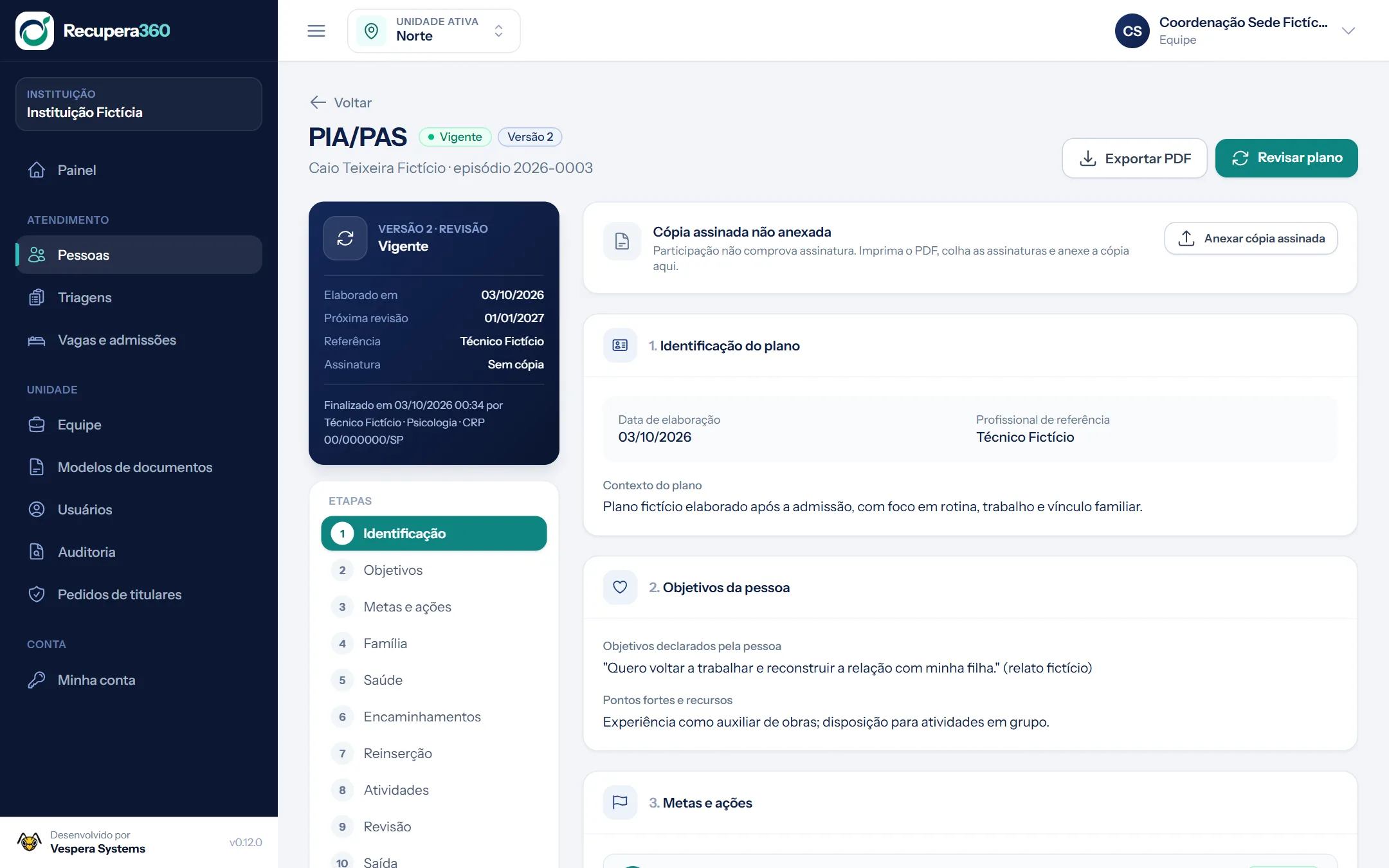 PIA/PAS com versão vigente e etapas do plano