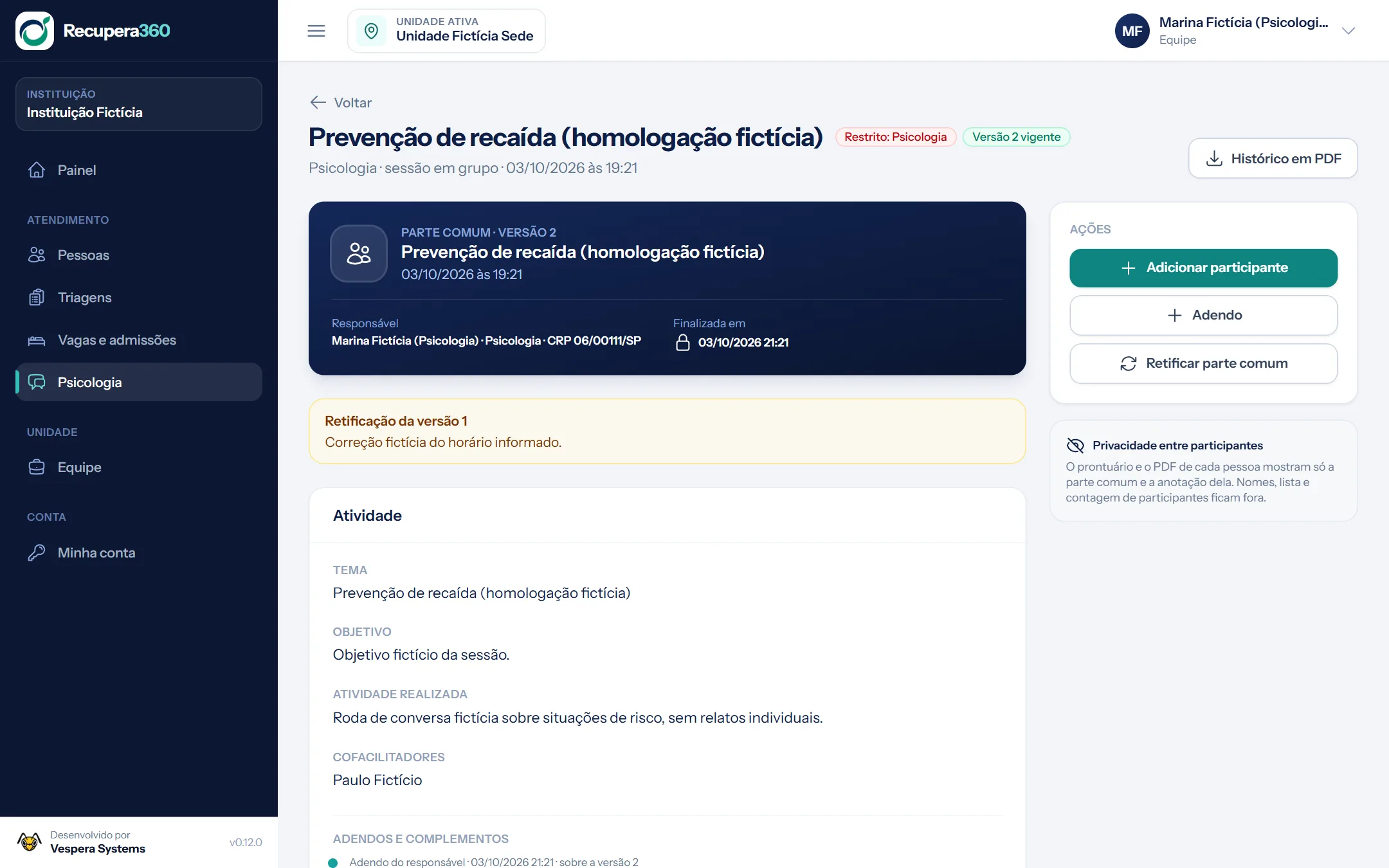Ficha da sessão em grupo